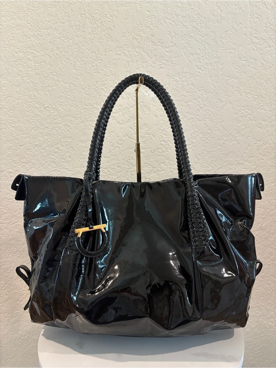 Salvatore Ferragamo Handbags - Salvatore Ferragamo Black Patent Tote Bag with Braided Handles